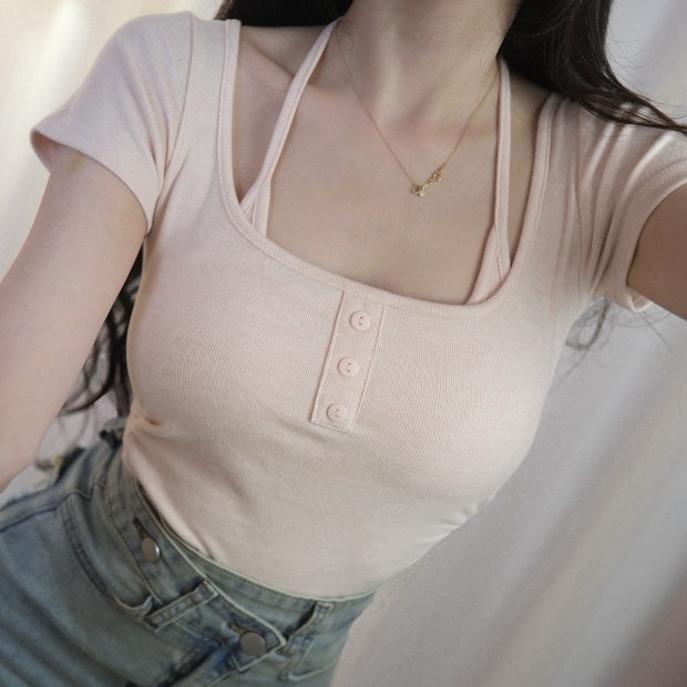 粉心機女主角♡漫畫胸綁帶棉Tee