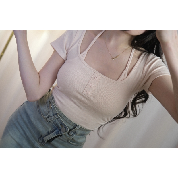 粉心機女主角♡漫畫胸綁帶棉Tee