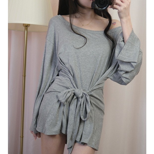 日暮慵懶綁帶垂墜衫-薄暮灰