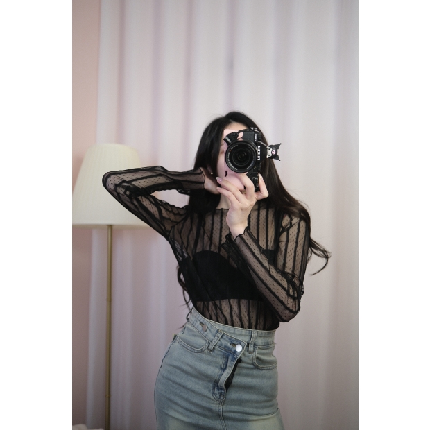 雲絲直紋氣質打底衫-月夜黑