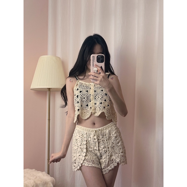 花語雕花綁帶短褲