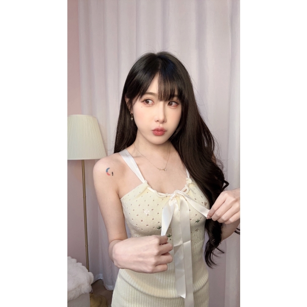 小花花緞帶針織裙-粉