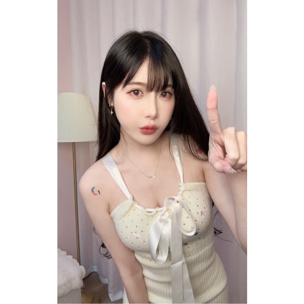 小花花緞帶針織裙-粉