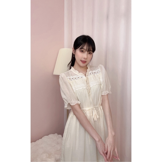 晨曦詩語棉麻連身裙-杏