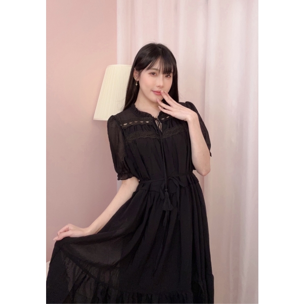 晨曦詩語棉麻連身裙-黑