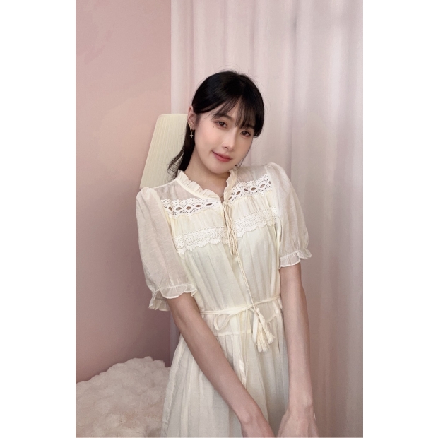 晨曦詩語棉麻連身裙-杏