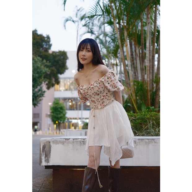 微風不規則棉麻短裙-白