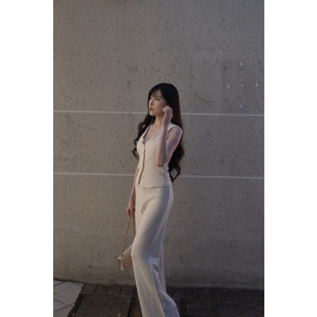 香草奶霜・重工質感落地寬褲套裝