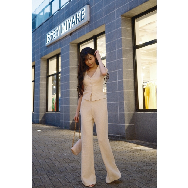 香草奶霜・重工質感落地寬褲套裝