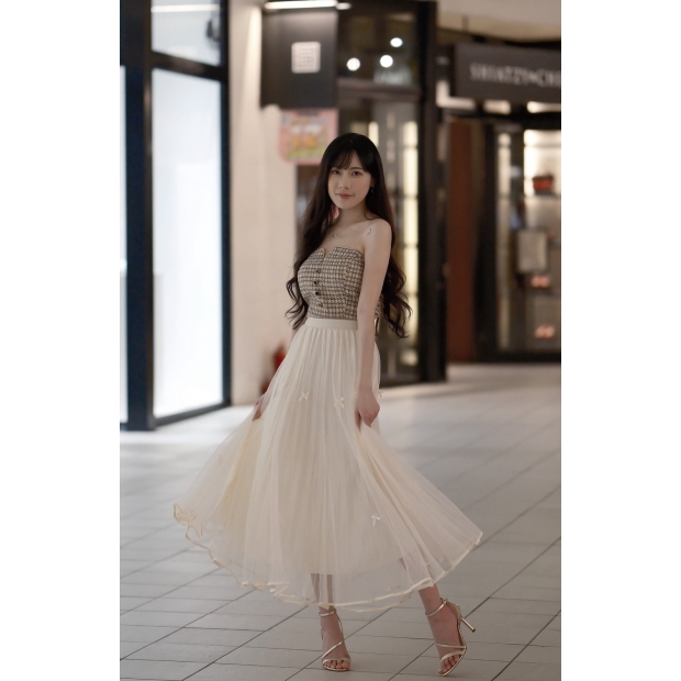 蝴蝶緞語・夢紗百褶長裙