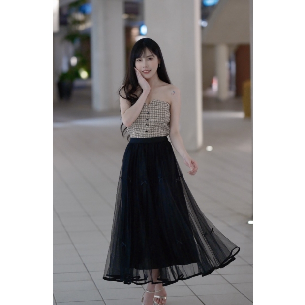 蝴蝶緞語・夢紗百褶長裙