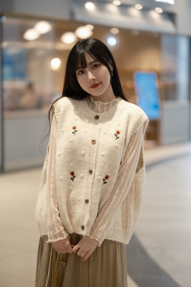 早秋日系提花圓領毛球針織背心