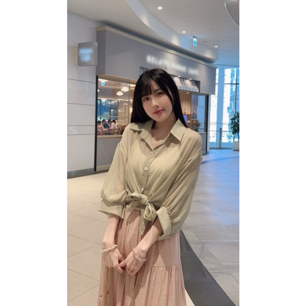 漫光綁帶壓紋雪紡罩衫