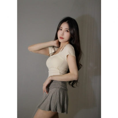 辣妹低腰短裙(灰)自帶安全褲