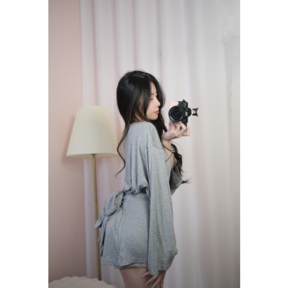 日暮慵懶綁帶垂墜衫-薄暮灰