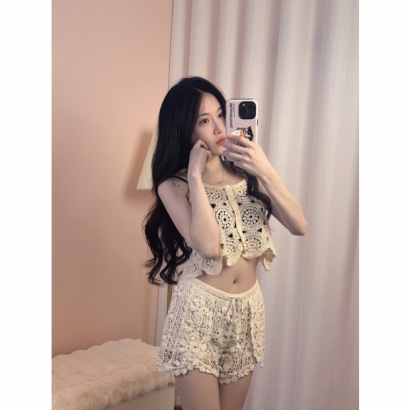 花語雕花綁帶短褲