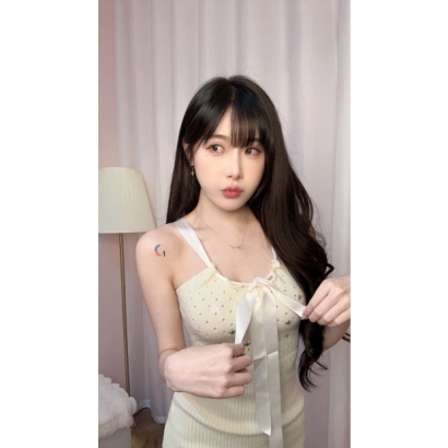 小花花緞帶針織裙-粉 小花花緞帶針織裙-粉