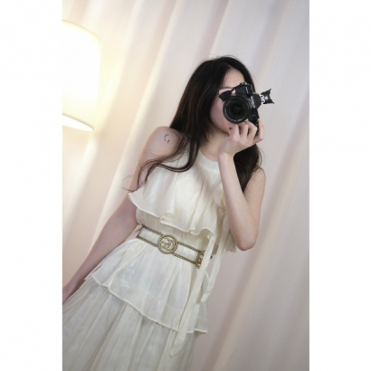 貝殼香檳・浪漫層次長裙-杏