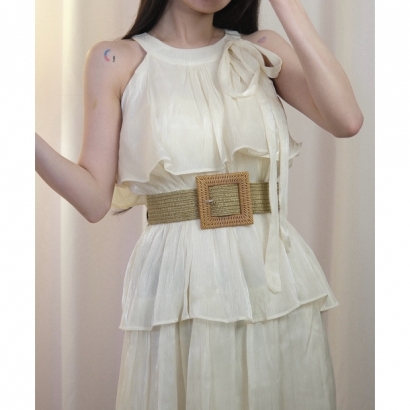 貝殼香檳・浪漫層次長裙-杏