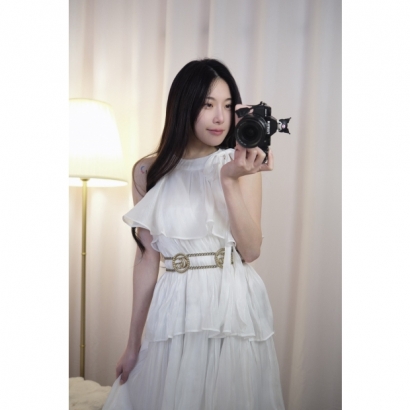 貝殼香檳・浪漫層次長裙-白