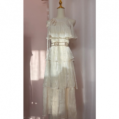 貝殼香檳・浪漫層次長裙-杏