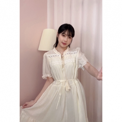 晨曦詩語棉麻連身裙-杏