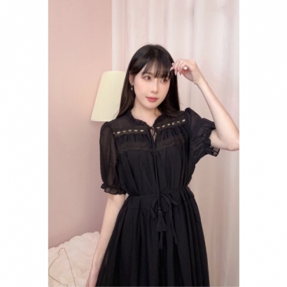 晨曦詩語棉麻連身裙-黑