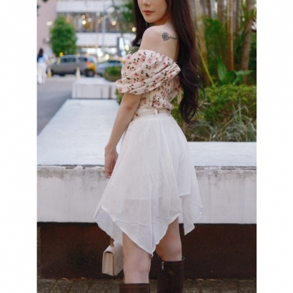 微風不規則棉麻短裙-白