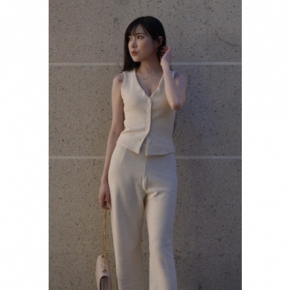 香草奶霜・重工質感落地寬褲套裝