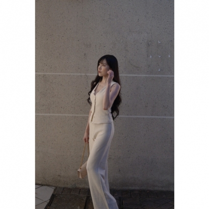 香草奶霜・重工質感落地寬褲套裝