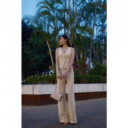 香草奶霜・重工質感落地寬褲套裝